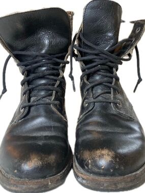 Distressed black leather Frye lace up boots